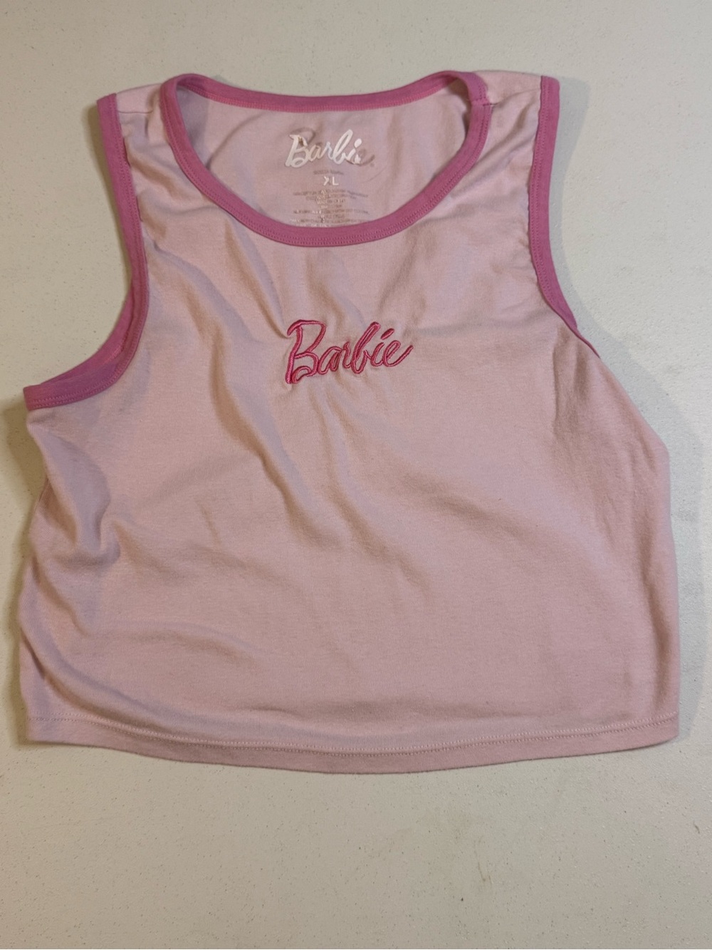 Barbie Women’s XL Pink Sleeveless Crop Tank Top Embroidered Logo Graphic